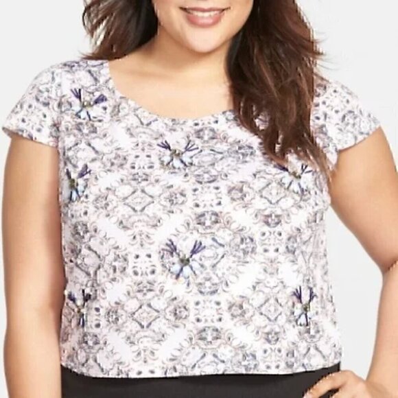 NEW NWT JESSICA SIMPSON Plus Size Lexi Embellished Paisley Crop Top Beaded Boho - Picture 1 of 8